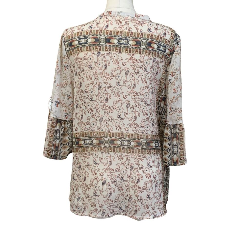 Style & Co Women's Petite Medium Boho Paisley Floral Sheer Peasant Blouse - Picture 6 of 9